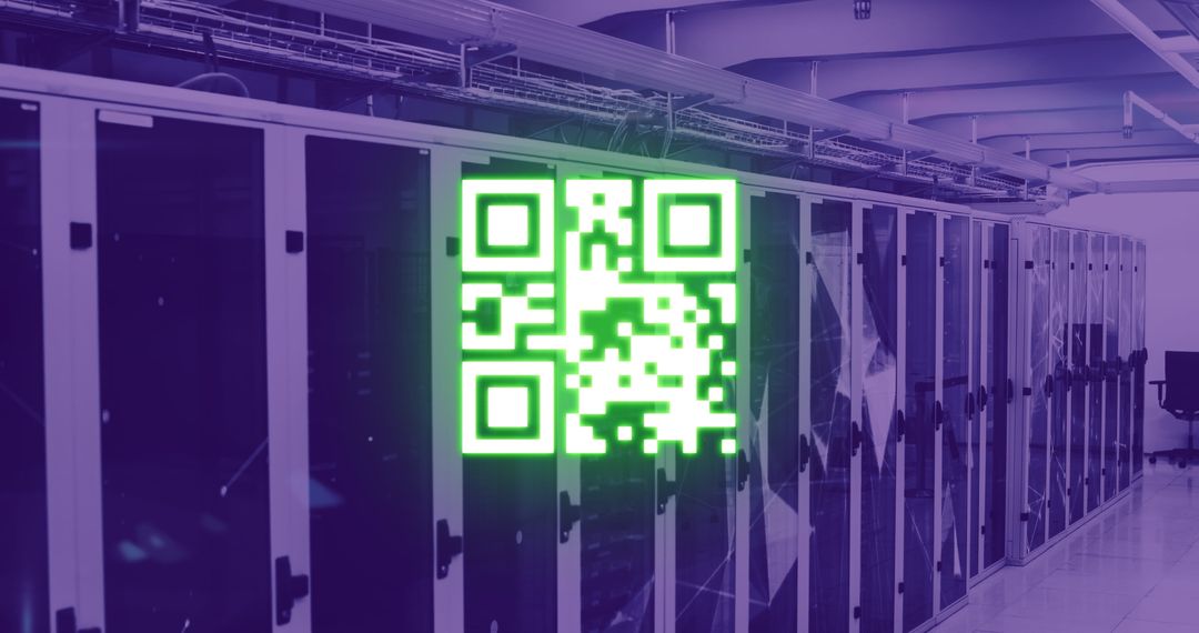 Neon QR Code Overlay in Modern Server Room - Free Images, Stock Photos and Pictures on Pikwizard.com