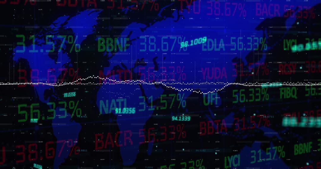 Dynamic Stock Market Data Overlay on World Map Highlighting Global Trade