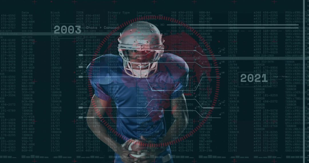 Football Player in Digital Arena with Data Projection and Red Target
