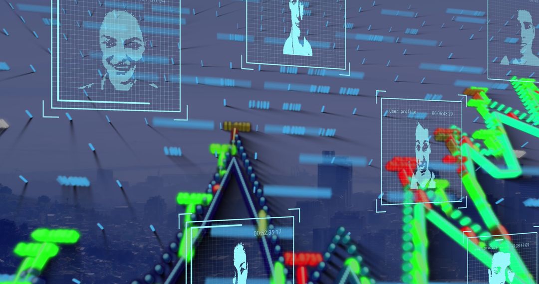 Futuristic Digital Interface with Facial Recognition Analytics