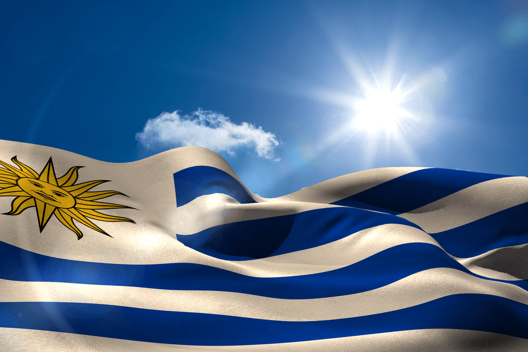 Transparent Uruguay Flag Waving Under Bright Sunlight