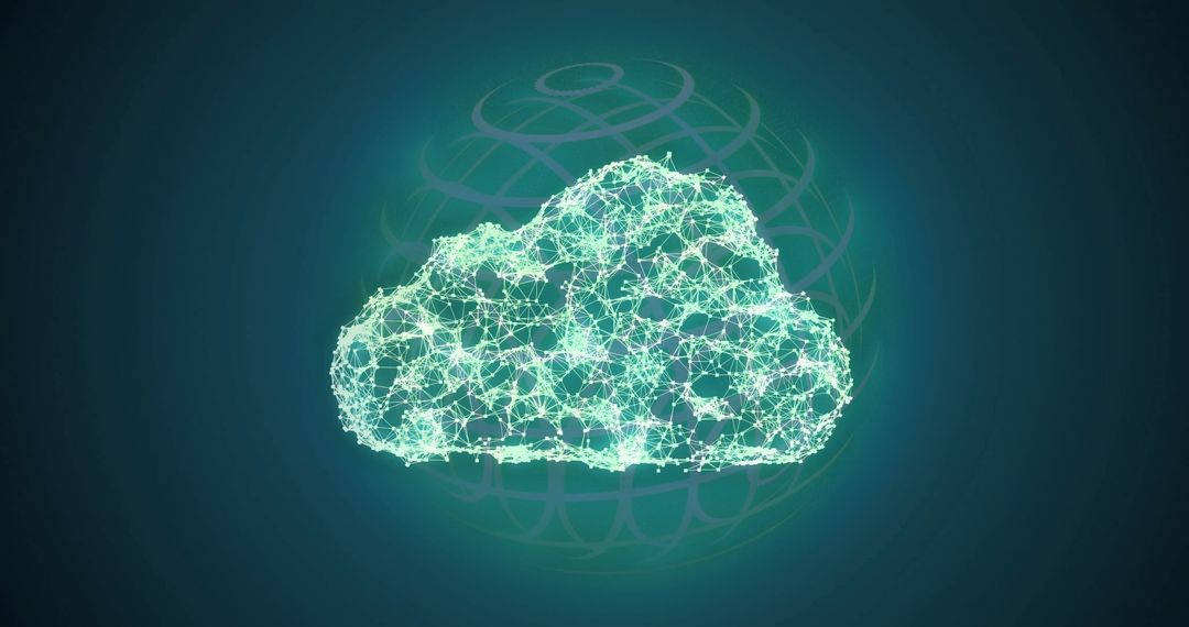 Futuristic Network Cloud with Digital Wireframe Globe Background