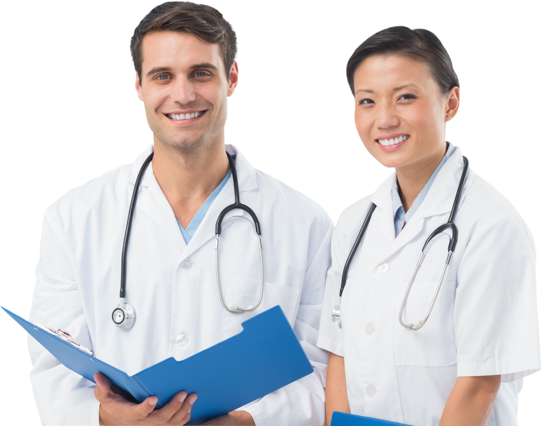 Transparent Background with Diverse Doctors Smiling Holding Medical Reports - Download Free Stock Images Pikwizard.com