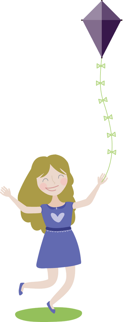 Joyful Cartoon Girl Dancing with Kite on Transparent Background