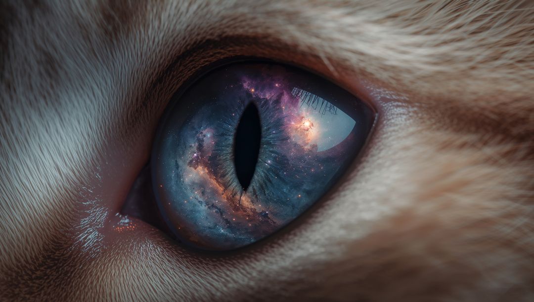 Capturing Cosmic Cat Eye Nebula Iris Macro with Vertical Slit Pupil and Iridescent Cornea