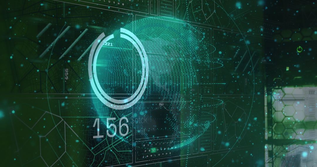 Futuristic Digital Interface with 3D Globe and Data Visualization