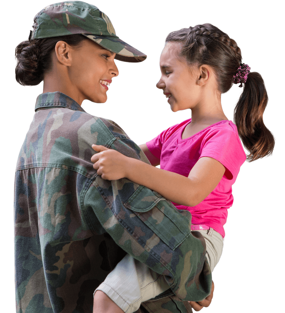 Military Mother embracing Daughter Transparent Background Family Bonding