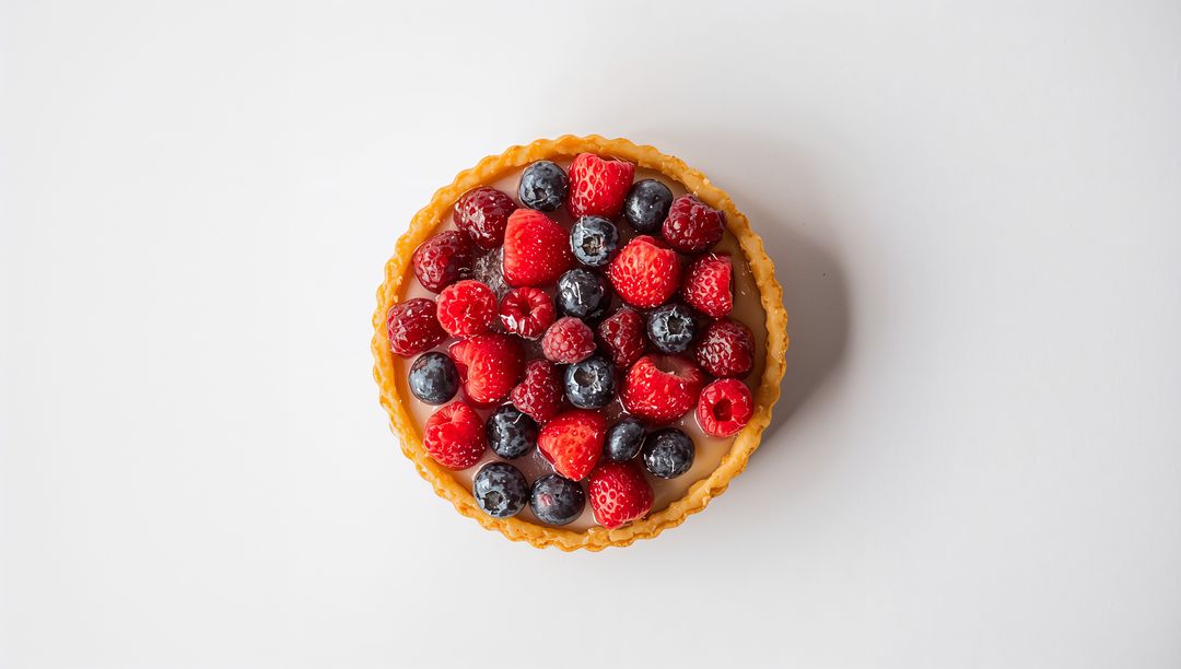 Featuring Mixed Berry Custard Tart with Fluted Crust and Glossy Berries