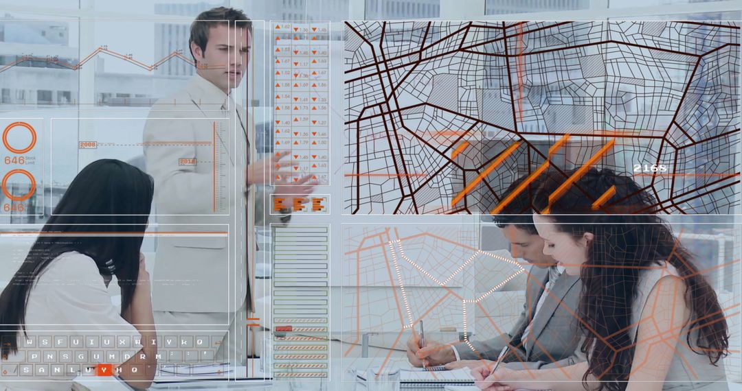 Global Finance Concepts Meet Diverse Business Team in Modern Office