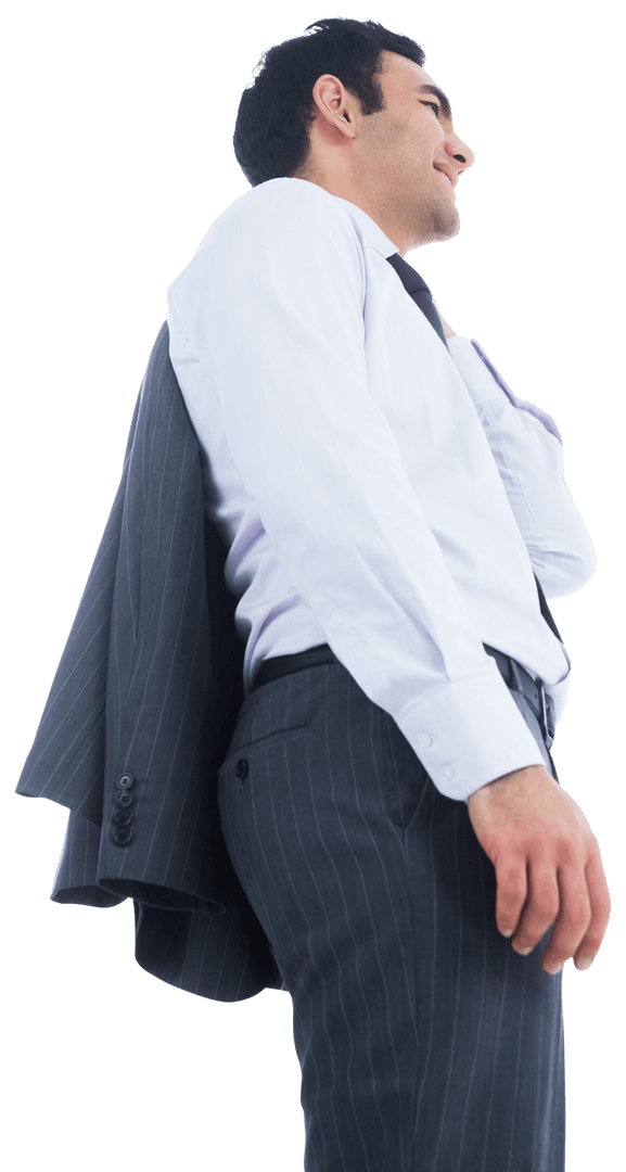 Confident Biracial Businessman with Jacket on Shoulder Transparent Background