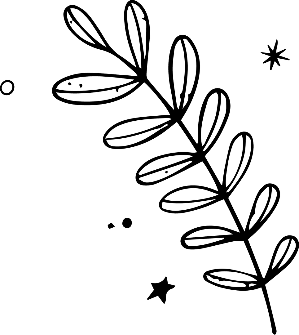 Minimalist Transparent Leafy Twig Illustration in Black and White