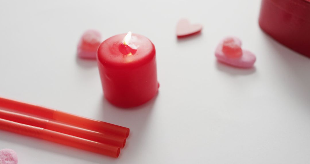 Romantic Valentine's Day Scene with Candle and Heart Decorations