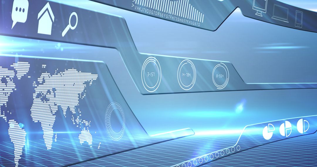 High-Tech Digital Interface with Data Processing and World Map