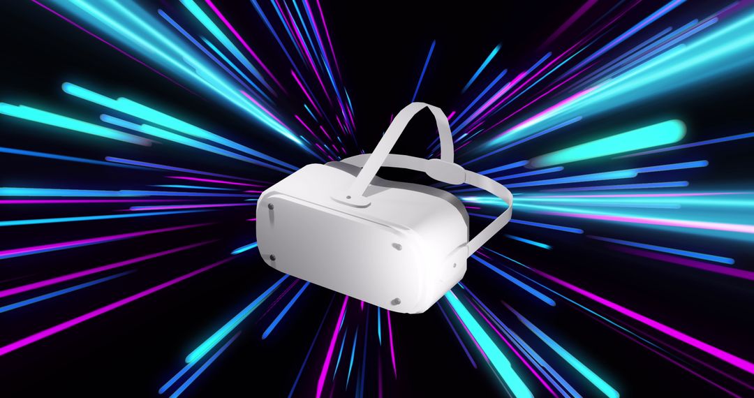 Futuristic VR Headset Highlighted by Neon Light Trails