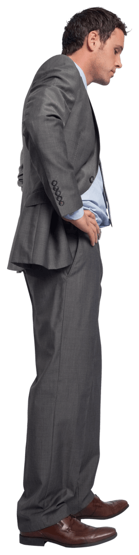 Transparent Businessman Standing with Hands on Hips Side View