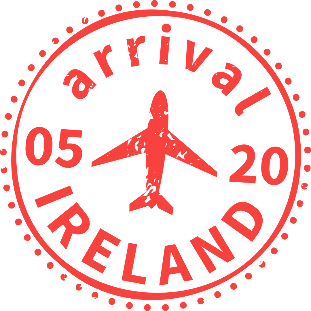 Red Arrival Stamp for Ireland with Plane on Transparent Background