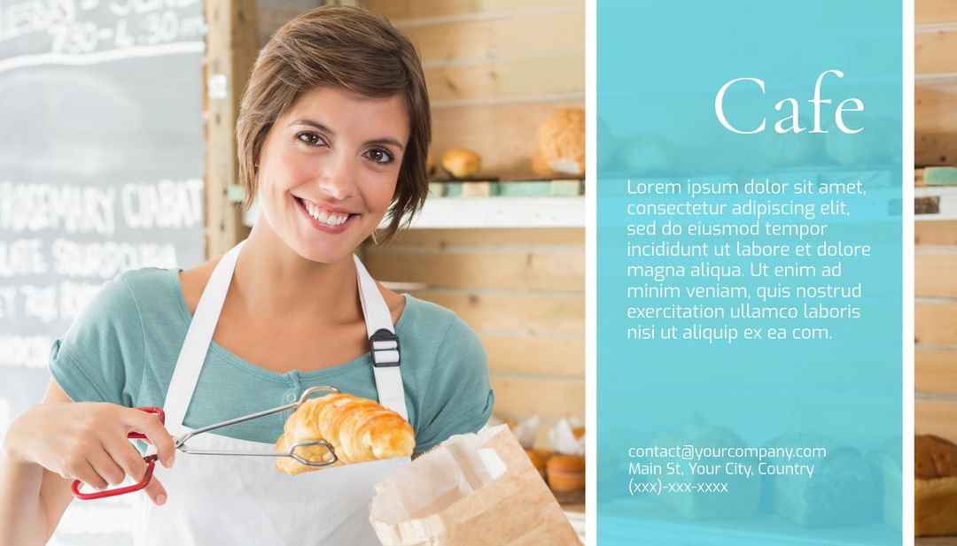 Smiling Barista Serving Fresh Croissants in Cozy Café