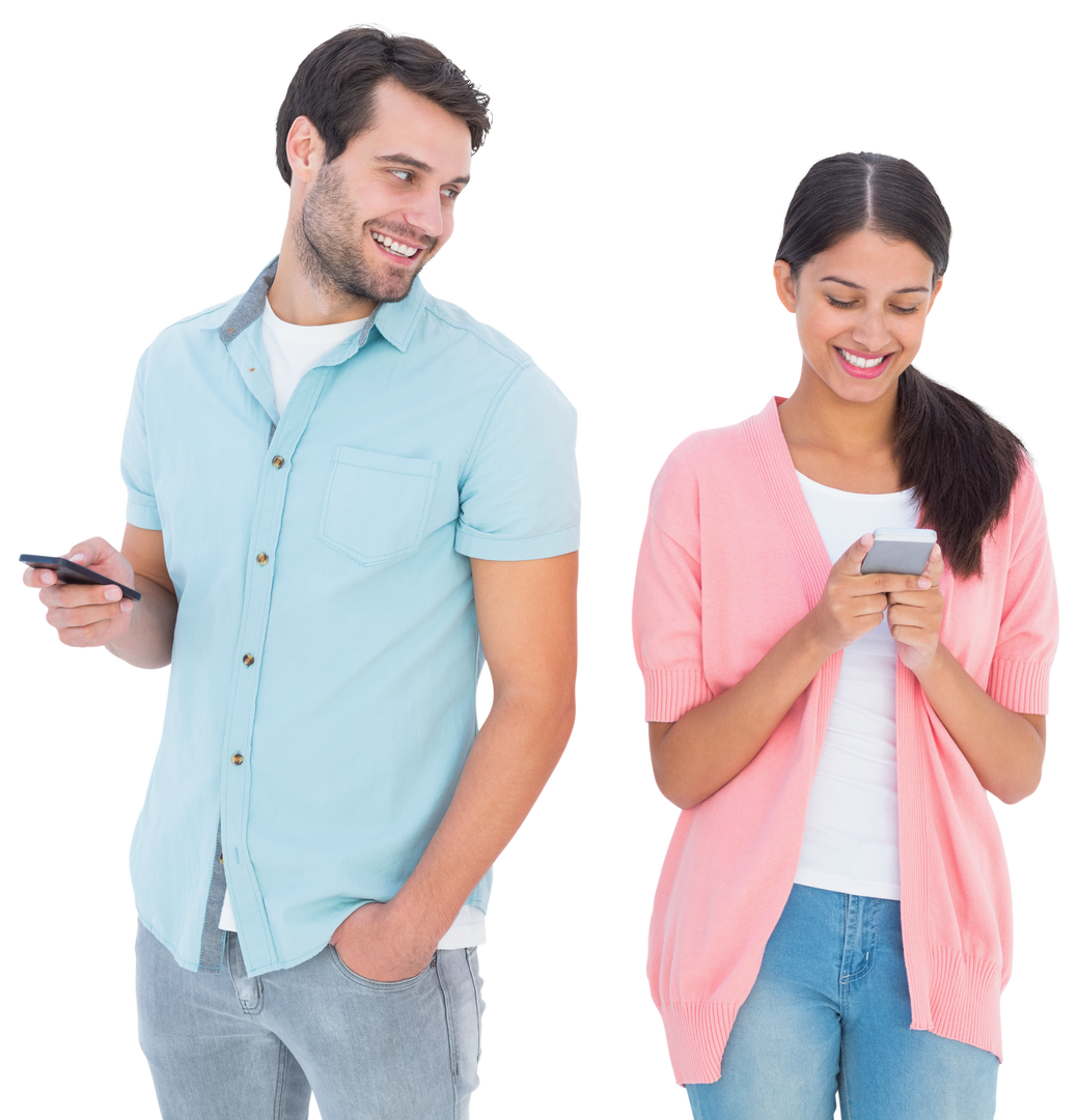 Happy Couple Sending Text Messages with Transparent Background - Download Free Stock Images Pikwizard.com