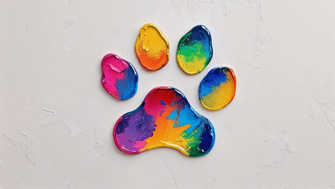 Colorful Abstract Rainbow Paw Print Artwork on White Canvas