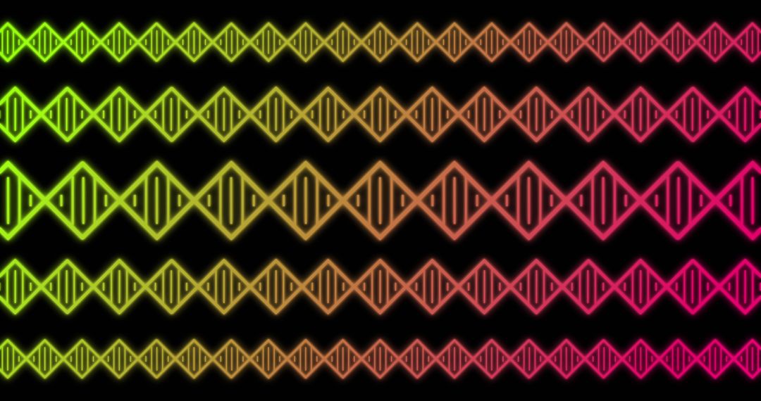Vibrant DNA Strand Patterns with Neon Colors on Black Background