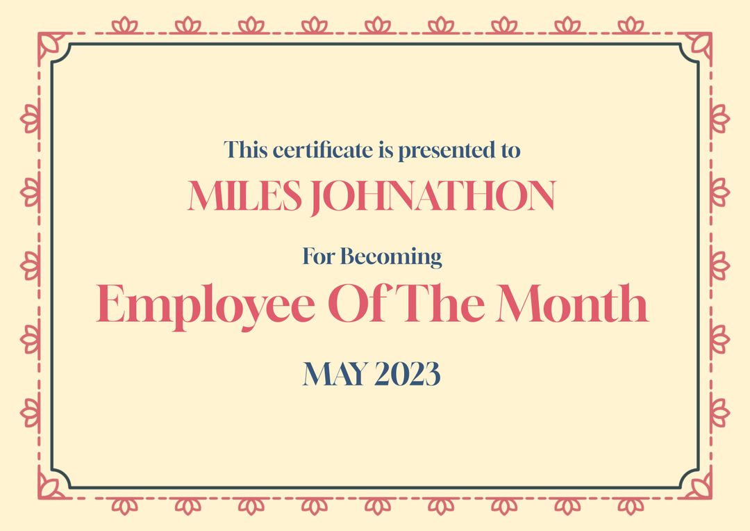 Employee of the Month Certificate with Decorative Border - Download Free Stock Templates Pikwizard.com