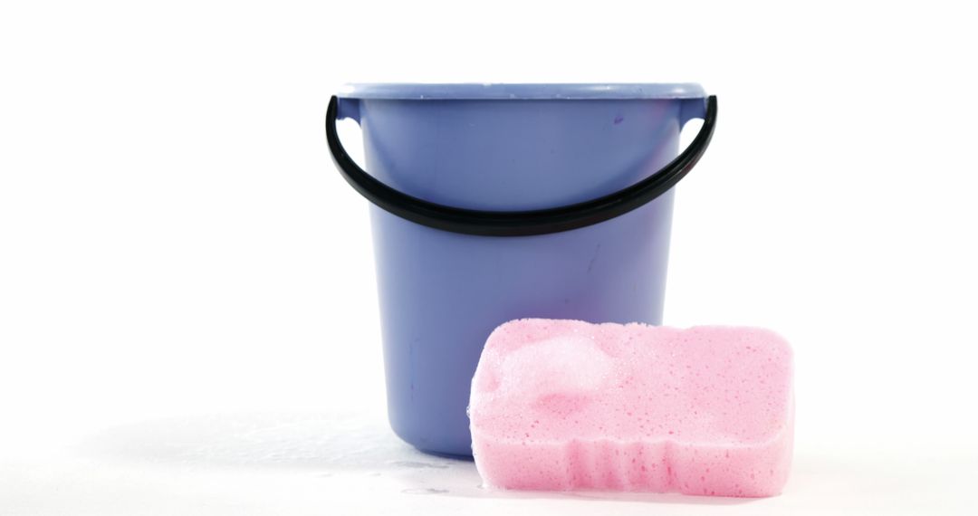 Blue Cleaning Bucket with Pink Sponge on White Background - Free Images, Stock Photos and Pictures on Pikwizard.com