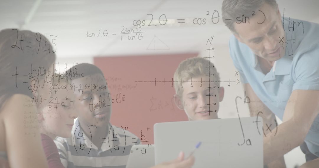 Group of Students Analyzing Mathematical Concepts on Laptop