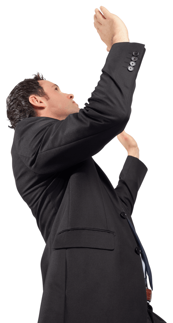 Transparent Businessman Raising Arms with Determination
