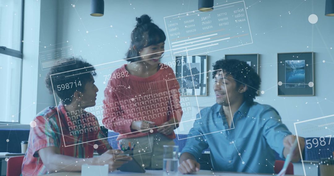 Team Collaborates on Digital Interface in Modern Office Setting