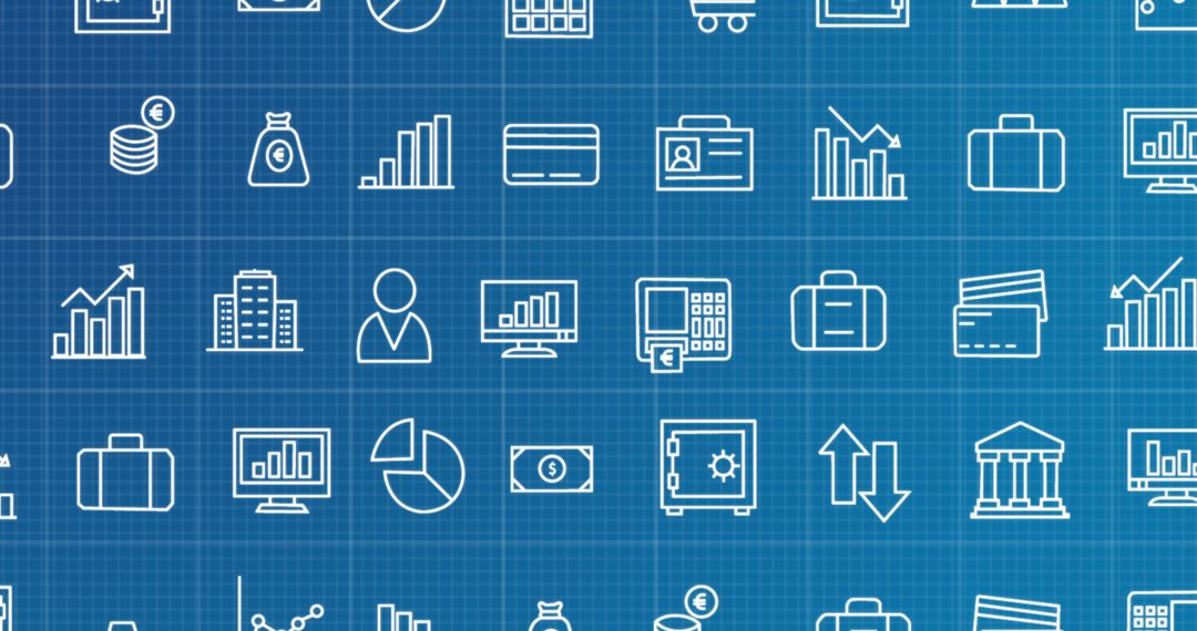Business and Finance Interface Icons on Digital Blue Background