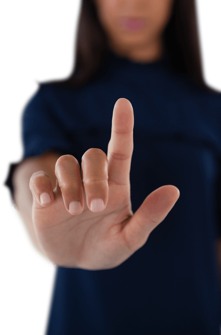 Businesswoman Engaging with Transparent Virtual Interface Close-Up