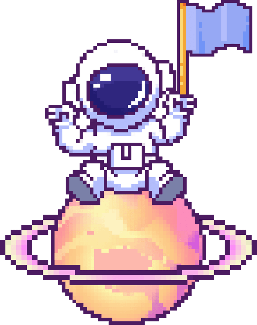 Pixel Art Astronaut on Planet Waving Blue Flag Transparent