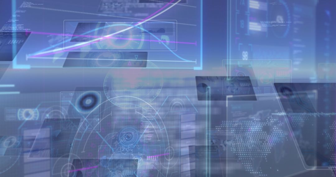 Abstract Technology Interface with Data Visuals and Blue Background