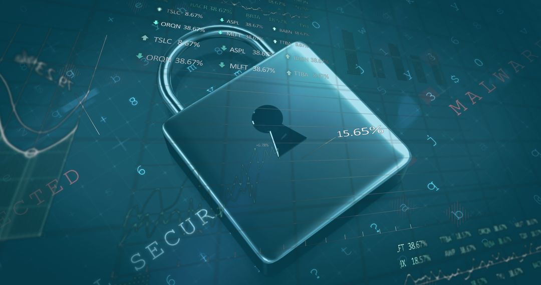 Digital Security Lock Symbol with Virtual Data Overlay