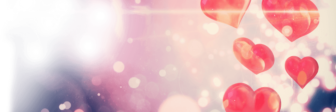 Floating Transparent Hearts with Vibrant Light Burst