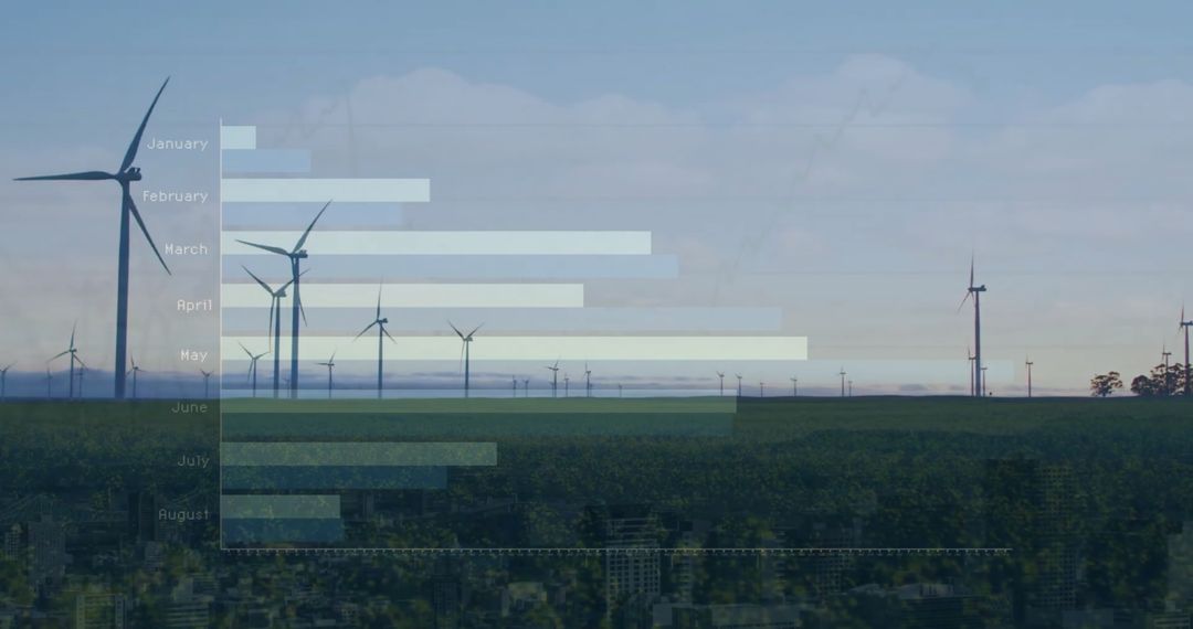 Wind Turbines with Infographic Overlay for Environmental Data Analysis