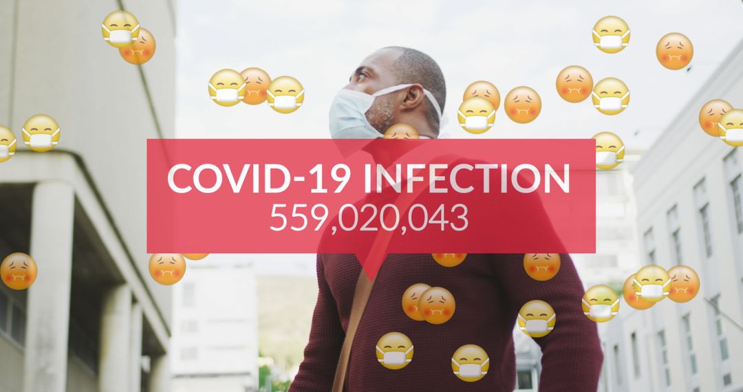 Man Wearing Face Mask Amid COVID-19 Pandemic with Infection Count