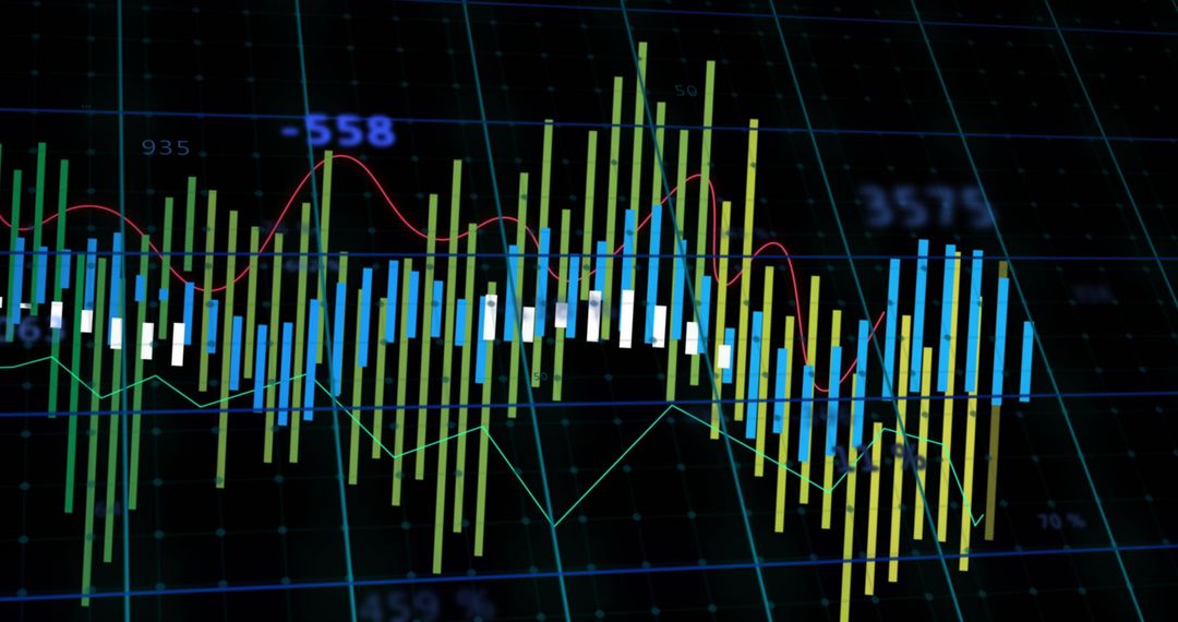 Dynamic Financial Graph Displaying Market Trends with Bar and Line Charts