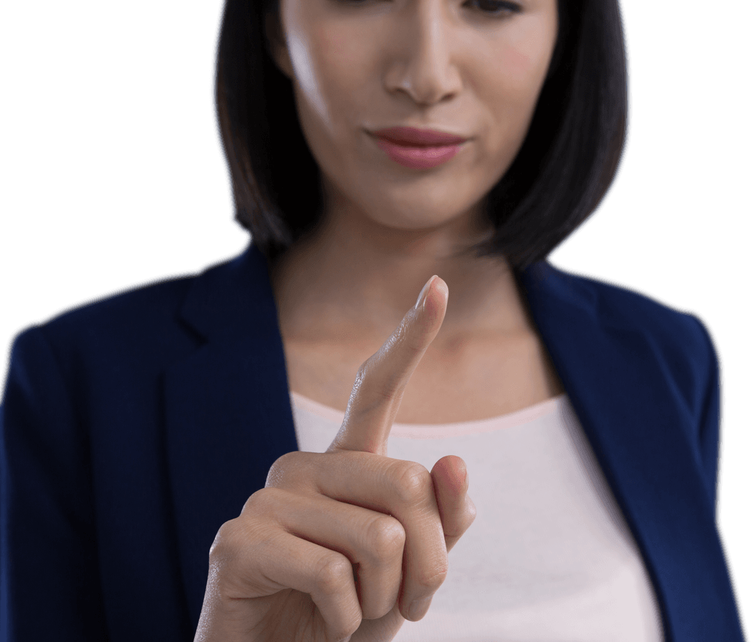 Businesswoman Using a Transparent Innovative Touchscreen Interface