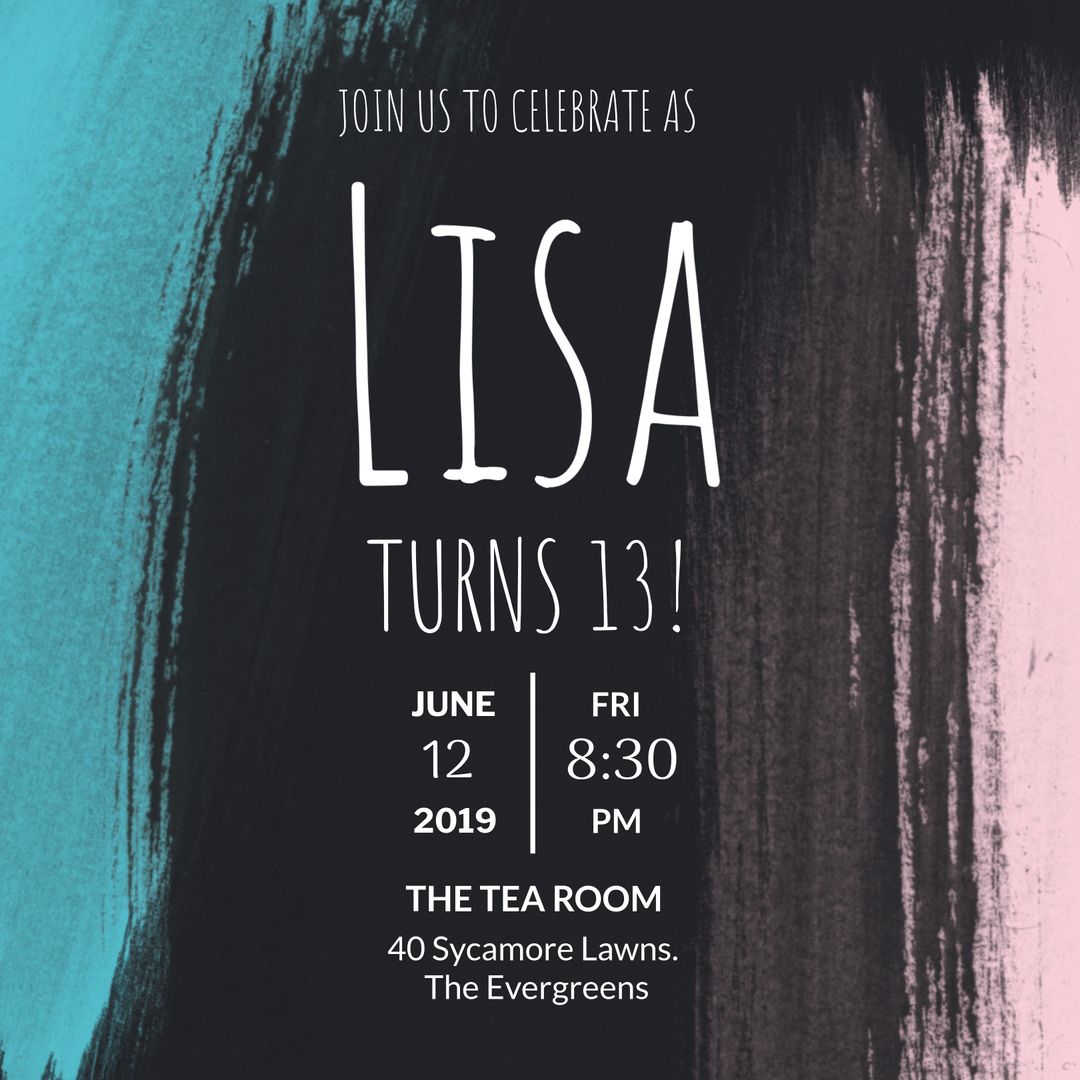 Art-themed Teen Birthday Invite with Bold, Contrasting Brush Strokes - Download Free Stock Templates Pikwizard.com