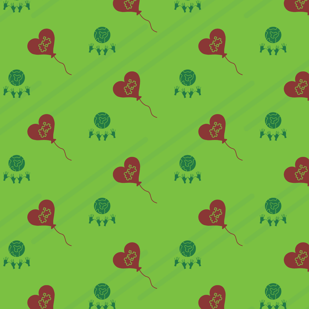 Transparent Green Red Pattern with Heart and Gear Elements