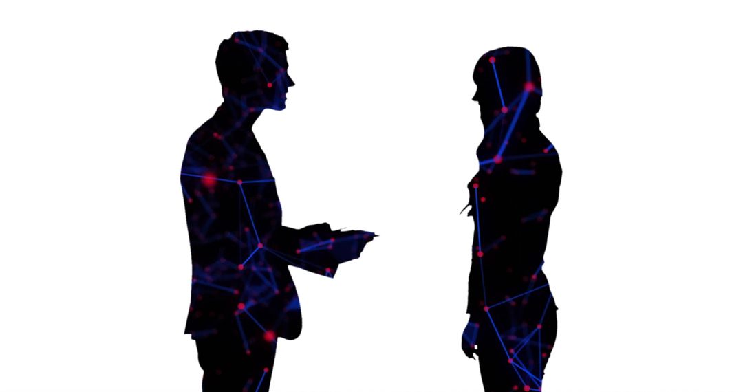 Silhouette Discussion with Digital Network Overlay