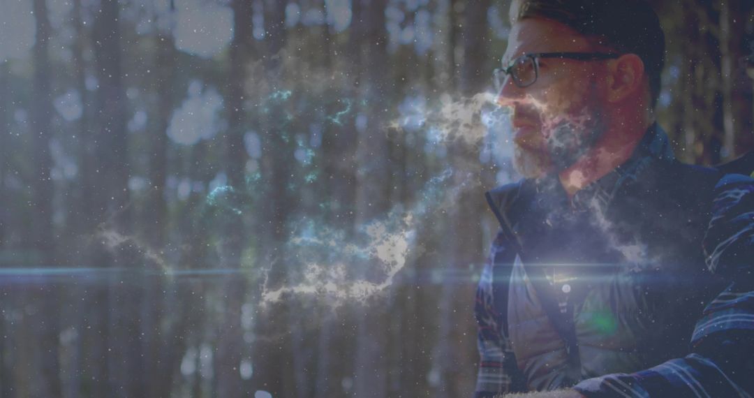 Man in Forest Gazing Into Distance in Mystical Ambiance