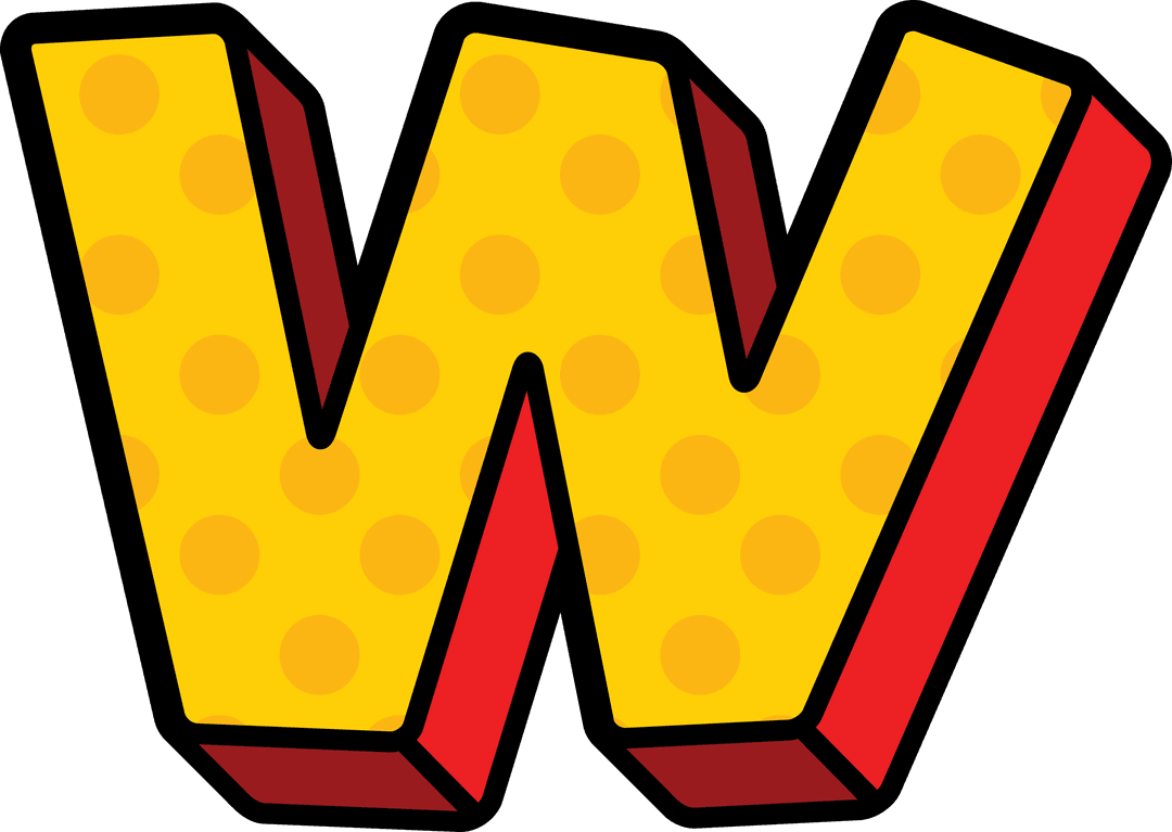 Yellow and Red W Letter with Orange Dots on Transparent Background