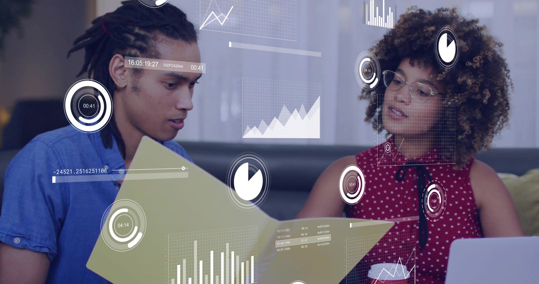 Colleagues Analyzing Data with Digital Charts for Modern Business Project