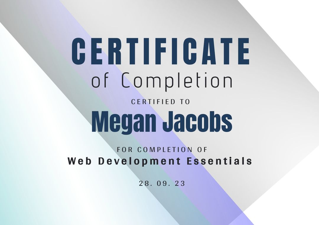 Modern Certificate of Completion with Abstract Design for Web Development - Download Free Stock Templates Pikwizard.com