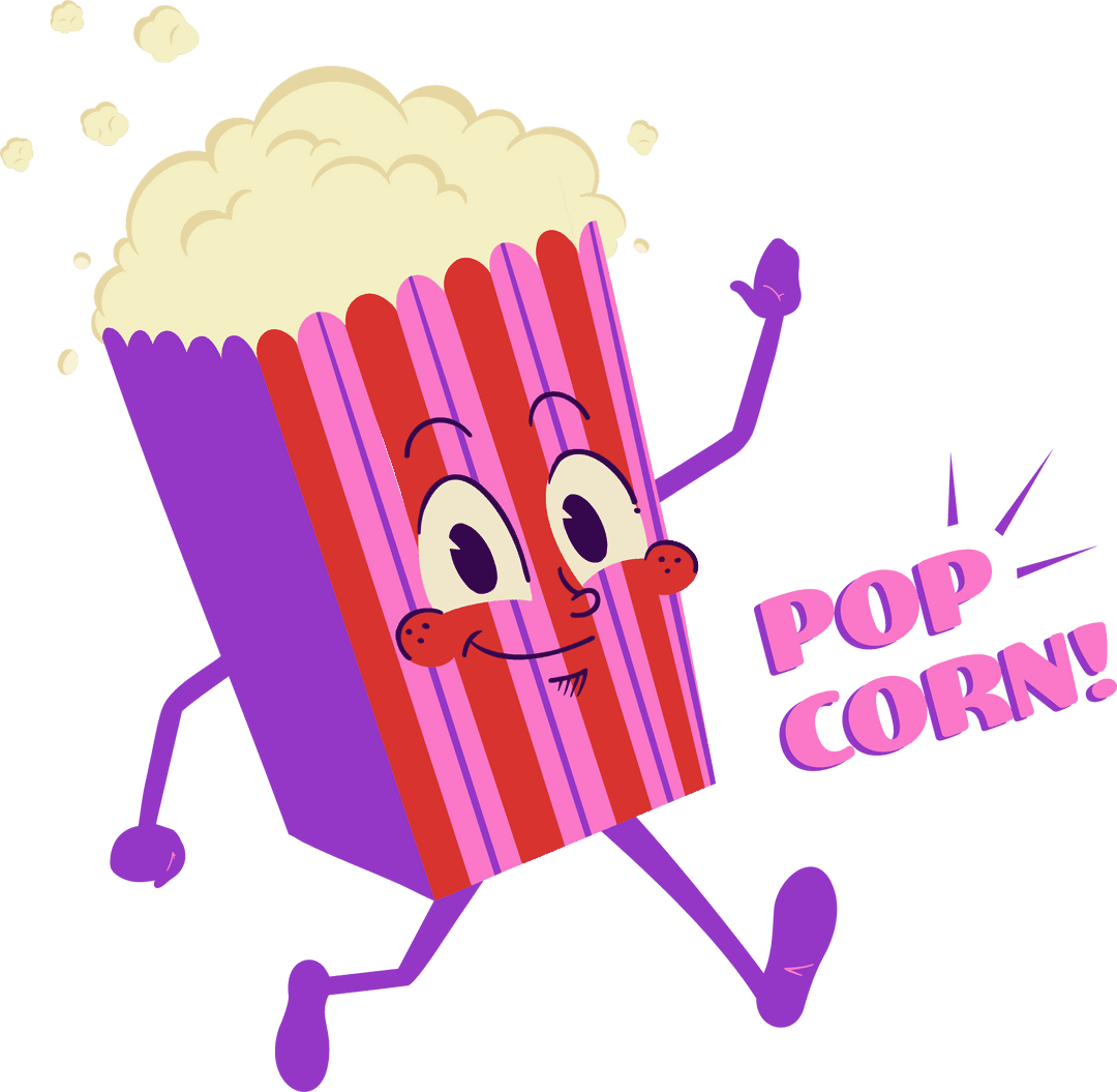 Playful Dancing Popcorn Cartoon on Transparent Background