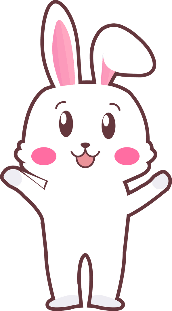 Adorable Cartoon Rabbit with Pink Accents on Transparent Background
