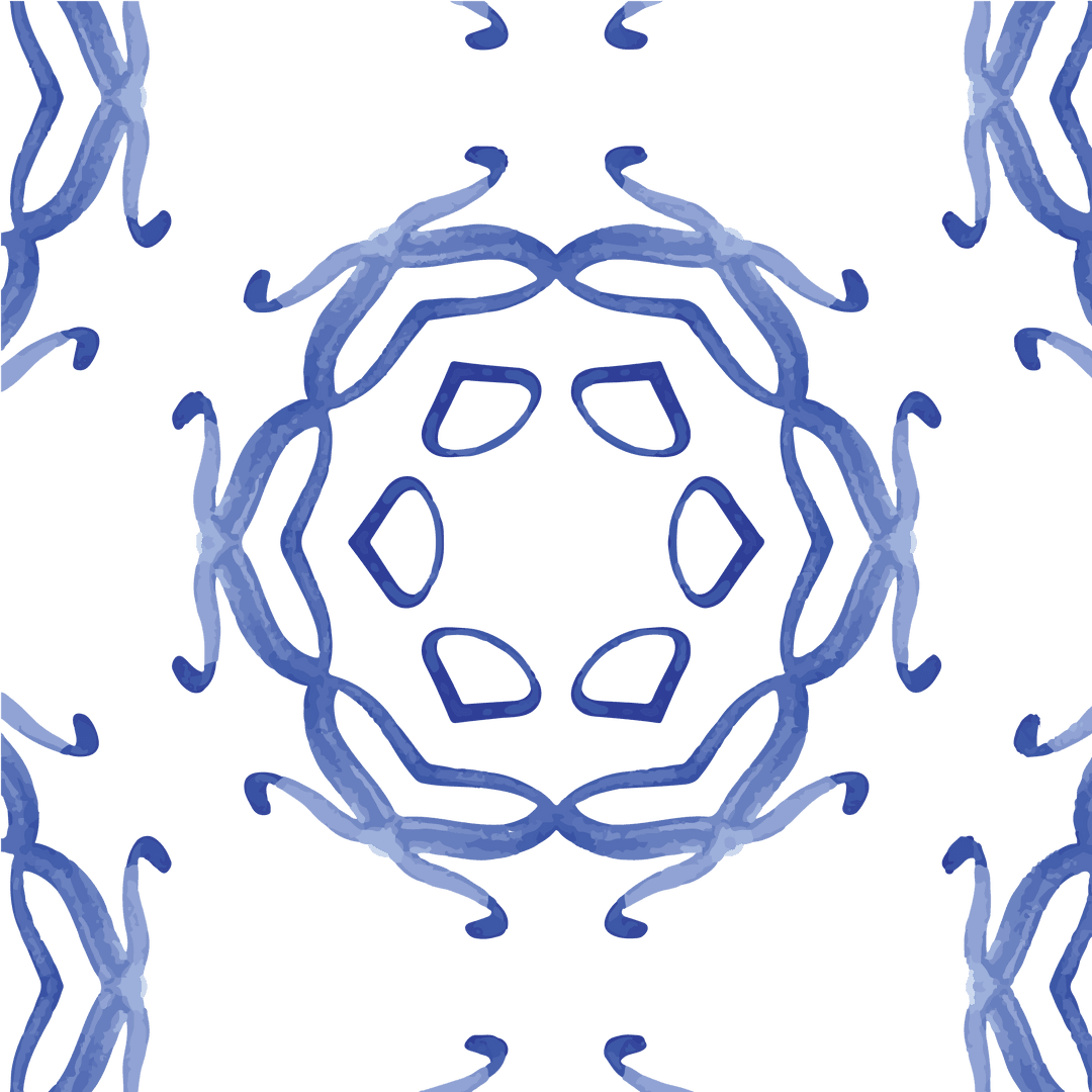 Blue Hand Painted Rosettes on Transparent Vector Background