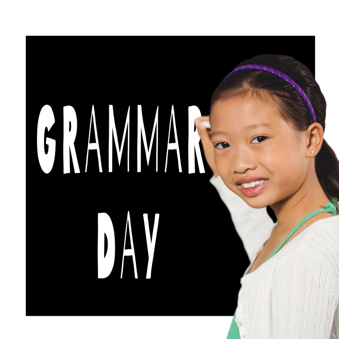 Child Celebrating Grammar Day with Enthusiastic Smile